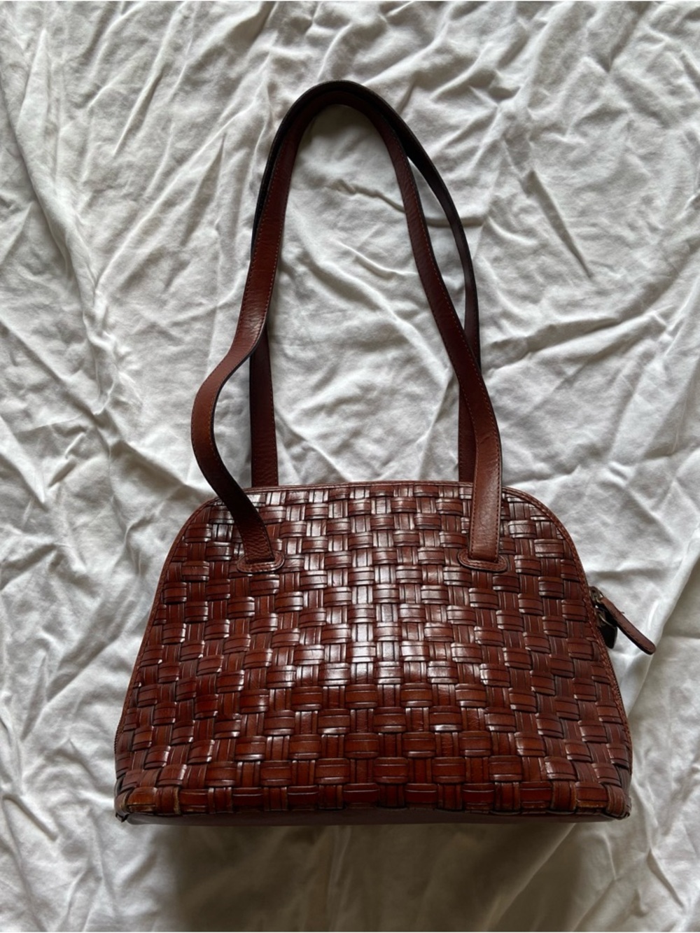 Woven Leather Shoulder Bag in Chestnut Brown - Picture 1 of 5